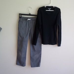 2 piece set : size 8 boys, thermal long sleeve shirt and gray cargo pants play